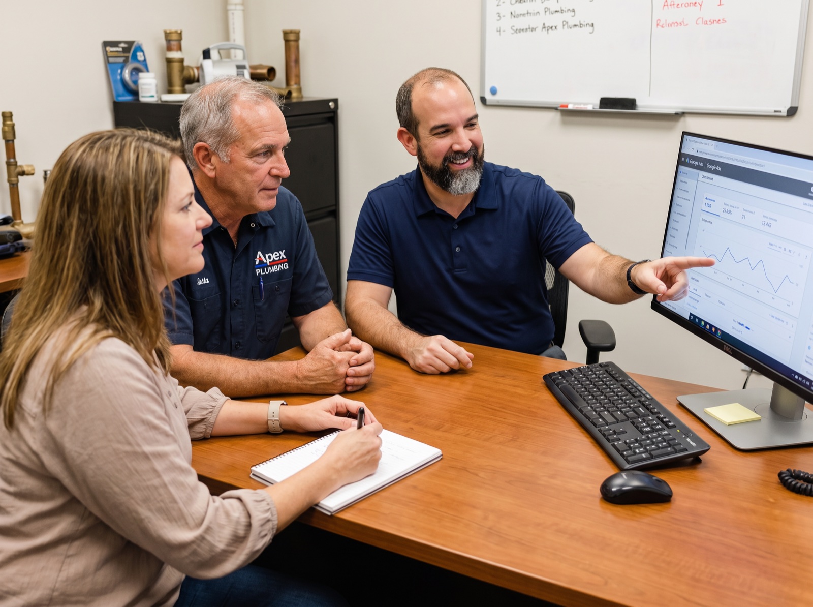 MasterBrand Studio reviewing Google Ads campaign results with a plumbing client