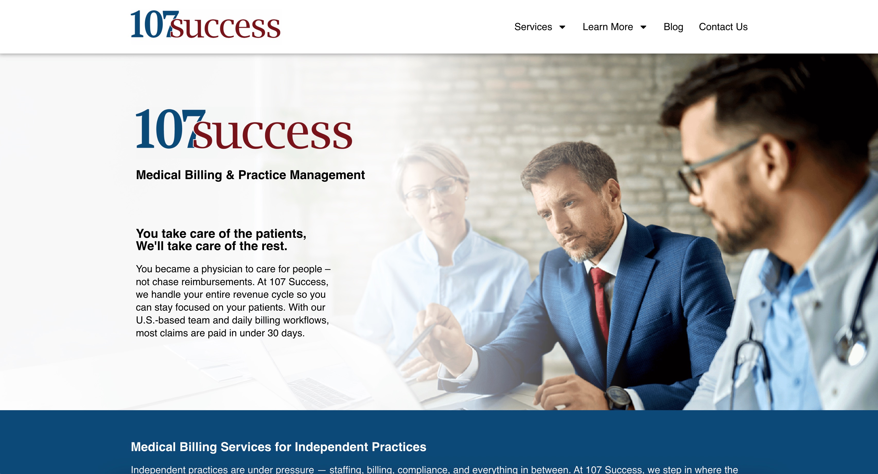 107 Success homepage screenshot